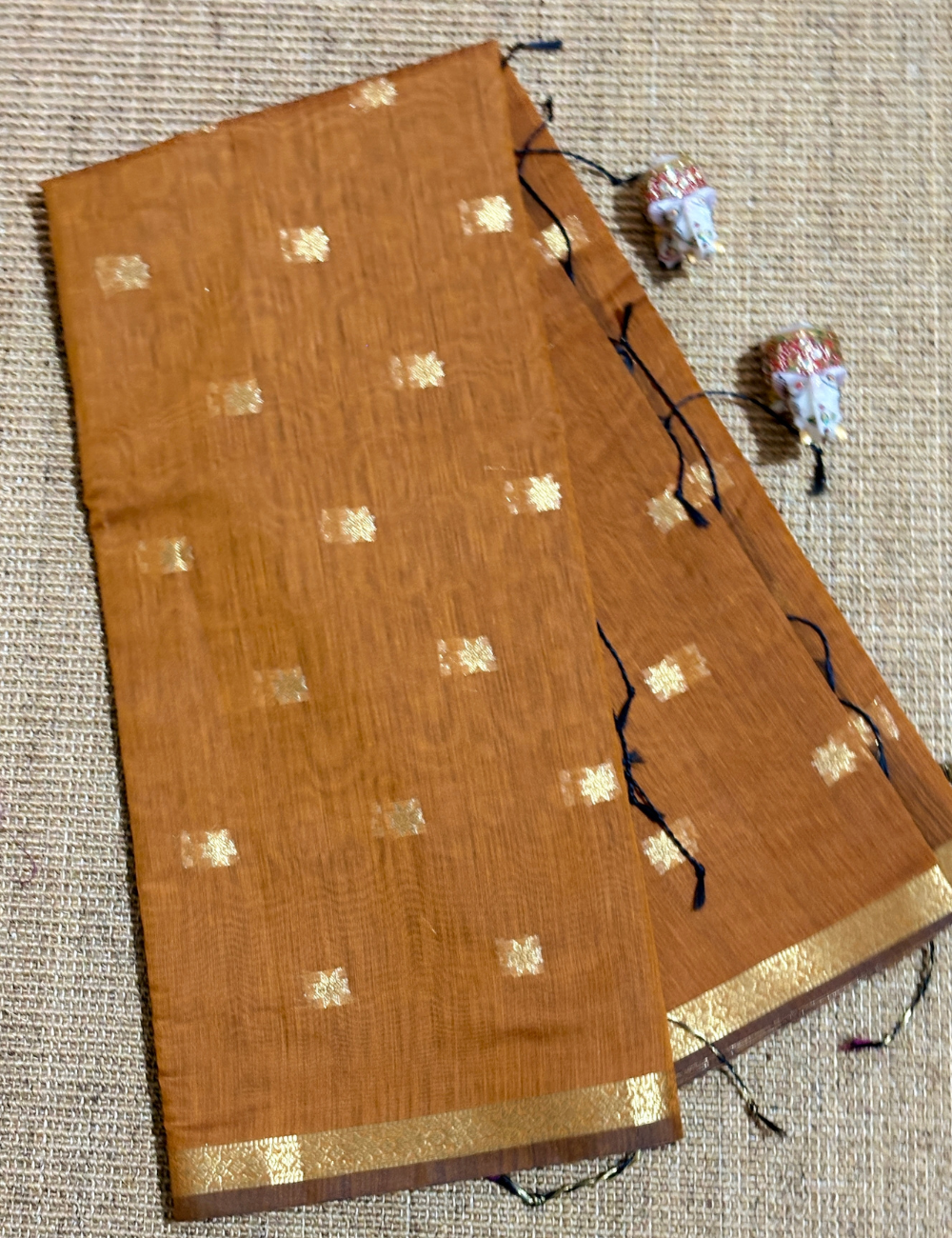 Classic Kalyani Cotton Saree in Mustard Yellow & Black with Zari Border