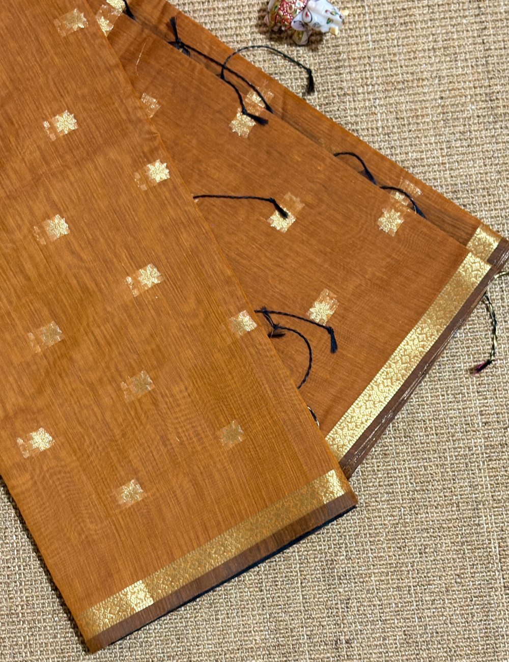 Classic Kalyani Cotton Saree in Mustard Yellow & Black with Zari Border