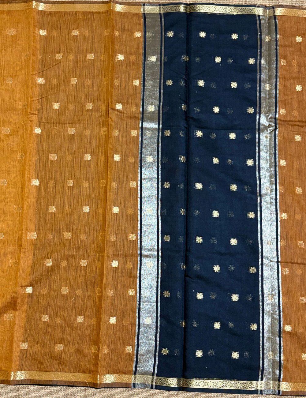 Classic Kalyani Cotton Saree in Mustard Yellow & Black with Zari Border