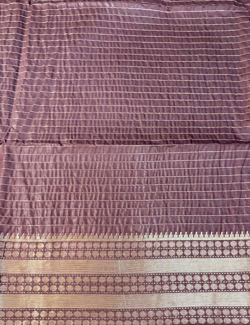Brown  Checked  Moonga Silk Saree