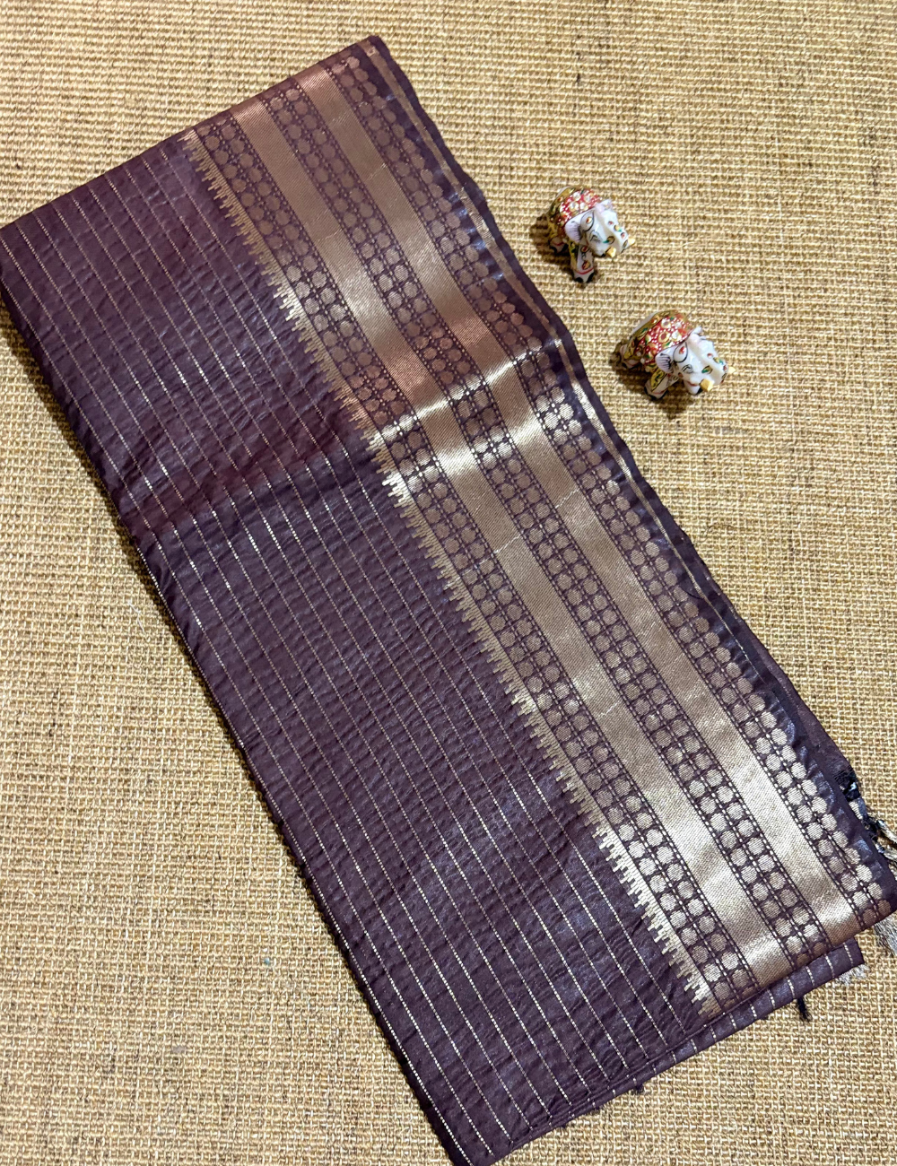 Brown  Checked  Moonga Silk Saree