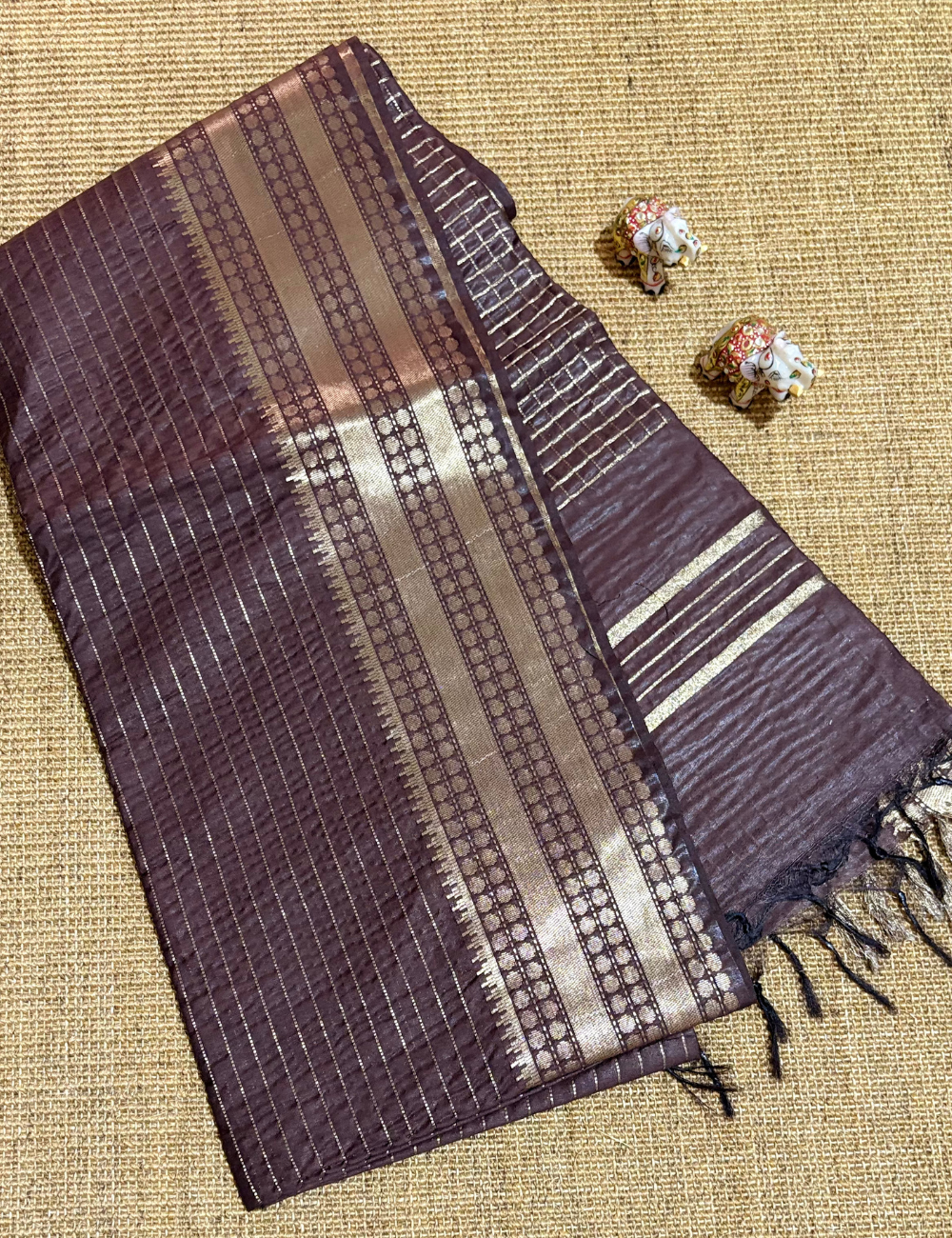 Brown  Checked  Moonga Silk Saree