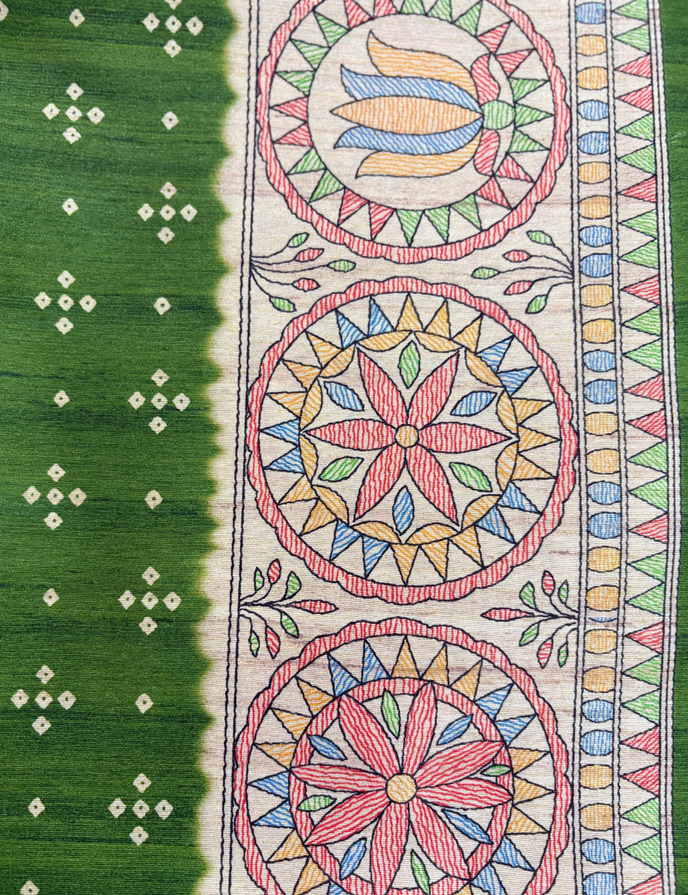 Green Print   Madhubani  Saree