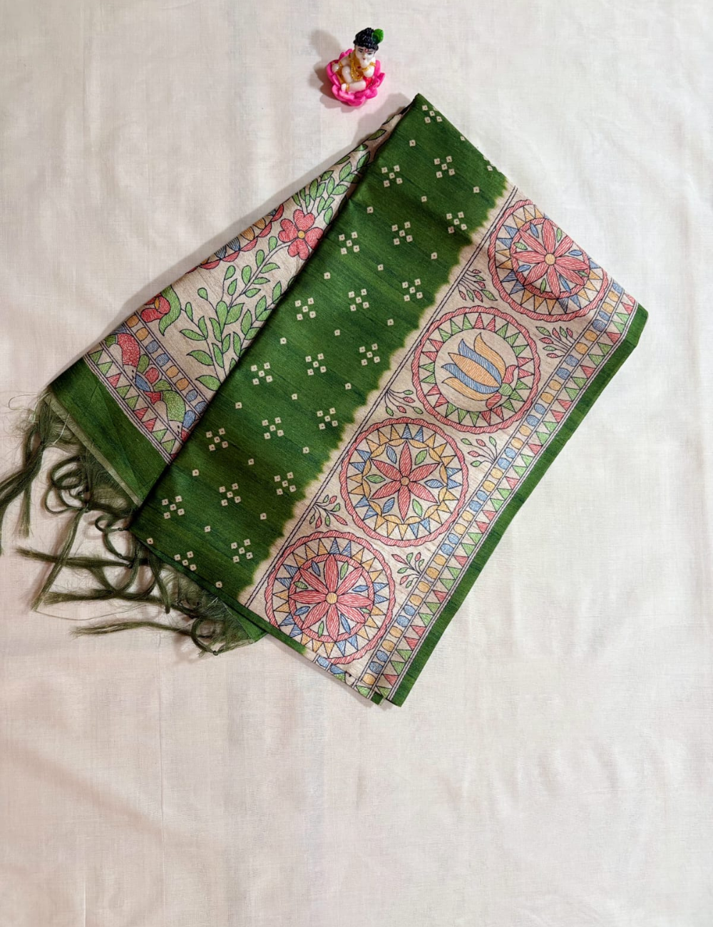 Green Print   Madhubani  Saree