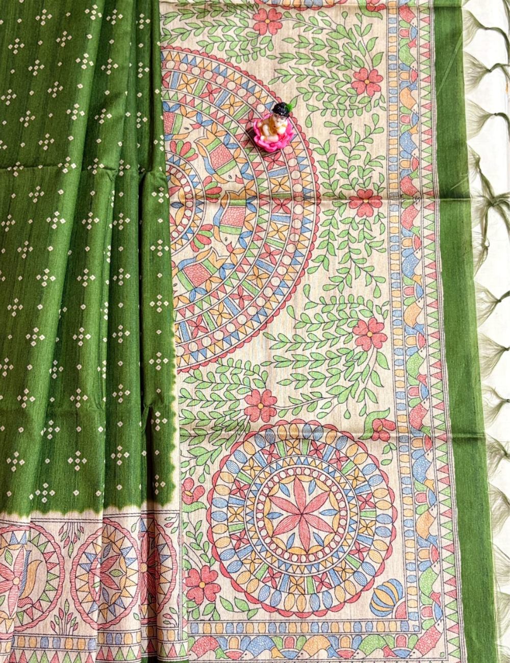 Green Print   Madhubani  Saree