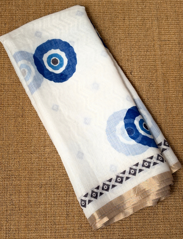 Elegant Blue Motif Chanderi Cotton Saree with Zari Border