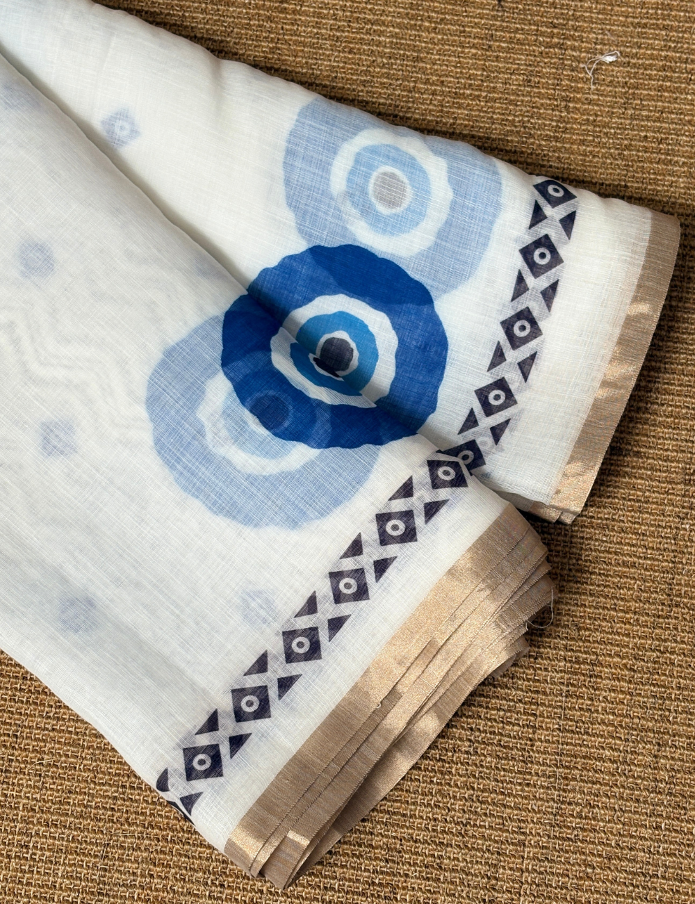 Elegant Blue Motif Chanderi Cotton Saree with Zari Border