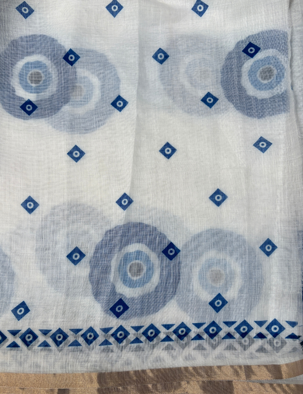 Elegant Blue Motif Chanderi Cotton Saree with Zari Border
