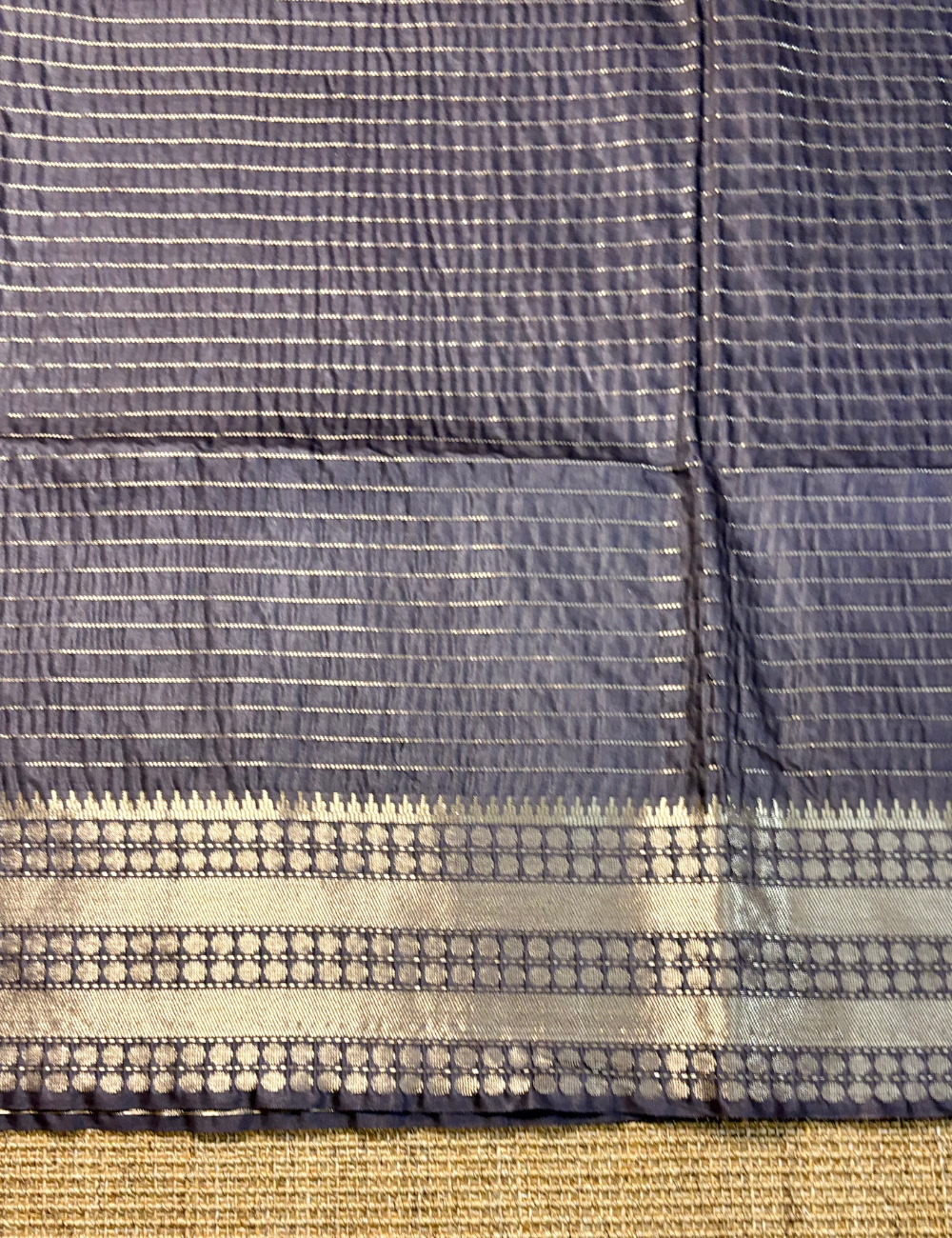Elephant Grey Checked Moonga Silk Saree