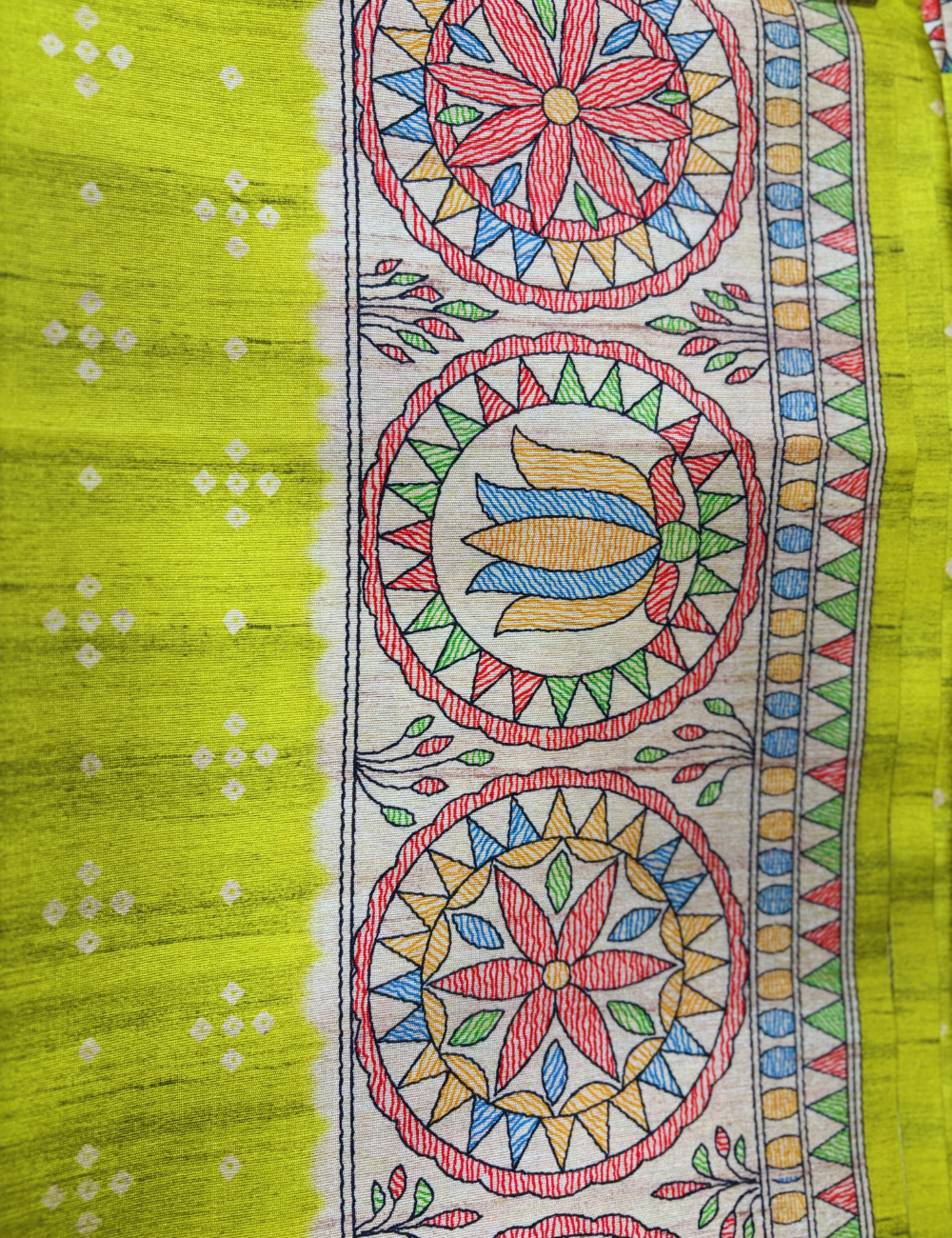 Art Inspired Lime Green  Madhubani Saree