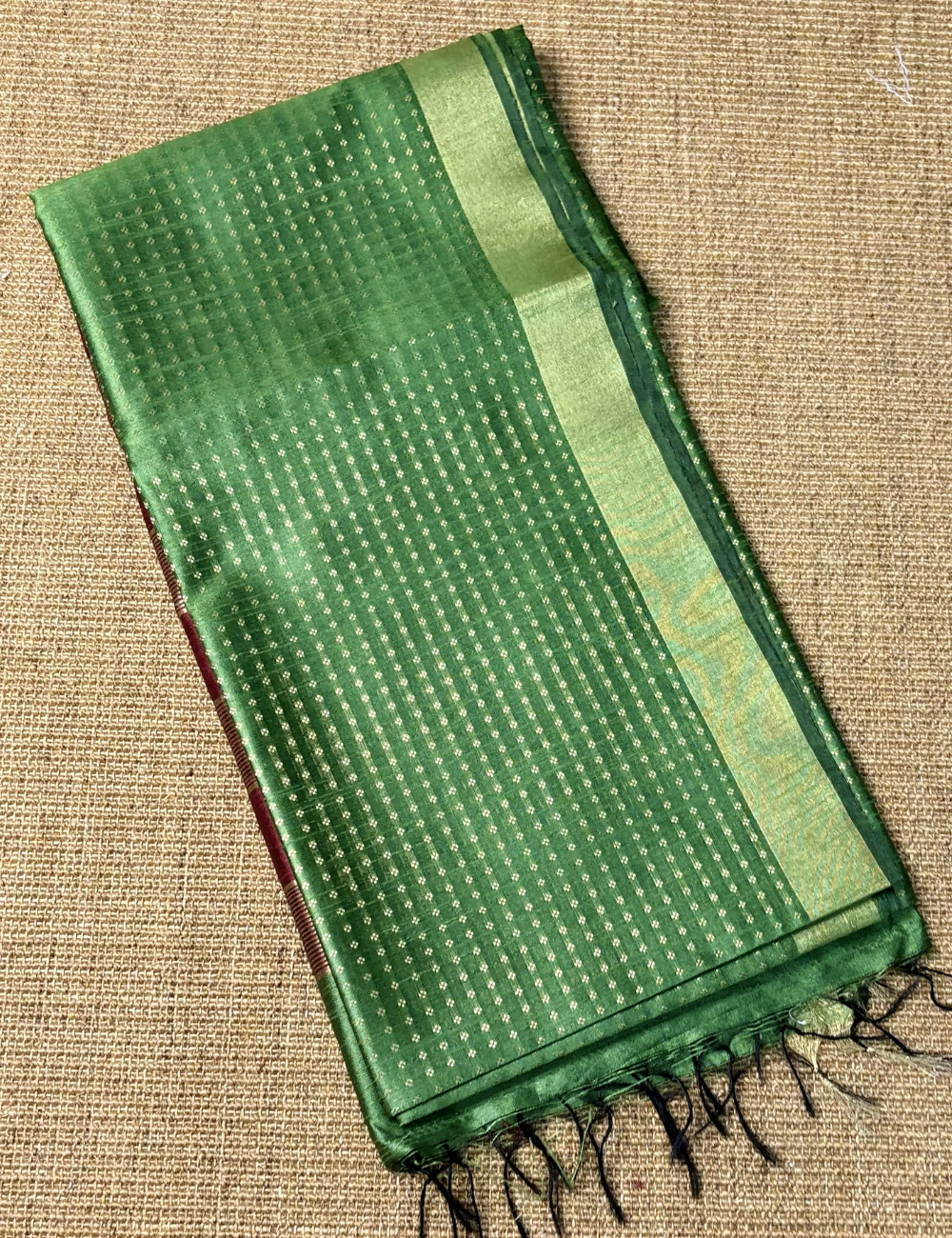 Parrot Green With Maroon Raw Silk Saree