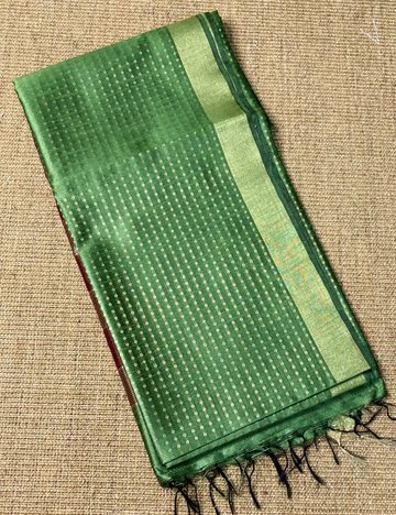 Parrot Green With Maroon Raw Silk Saree