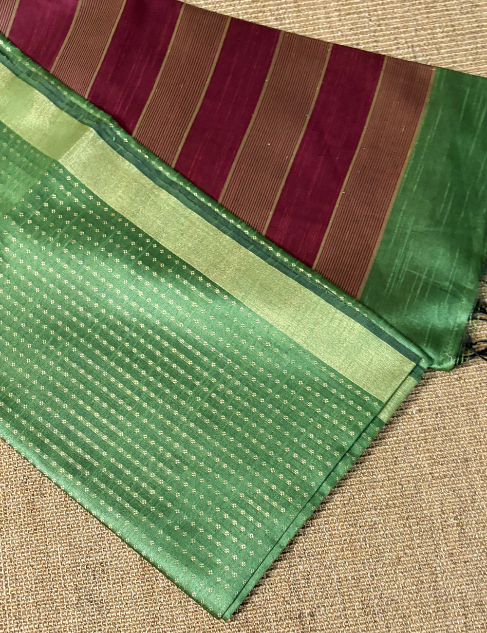 Parrot Green With Maroon Raw Silk Saree