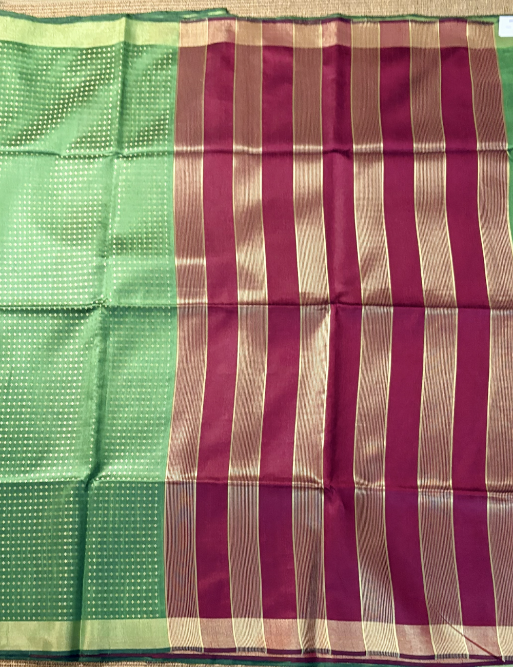 Parrot Green With Maroon Raw Silk Saree