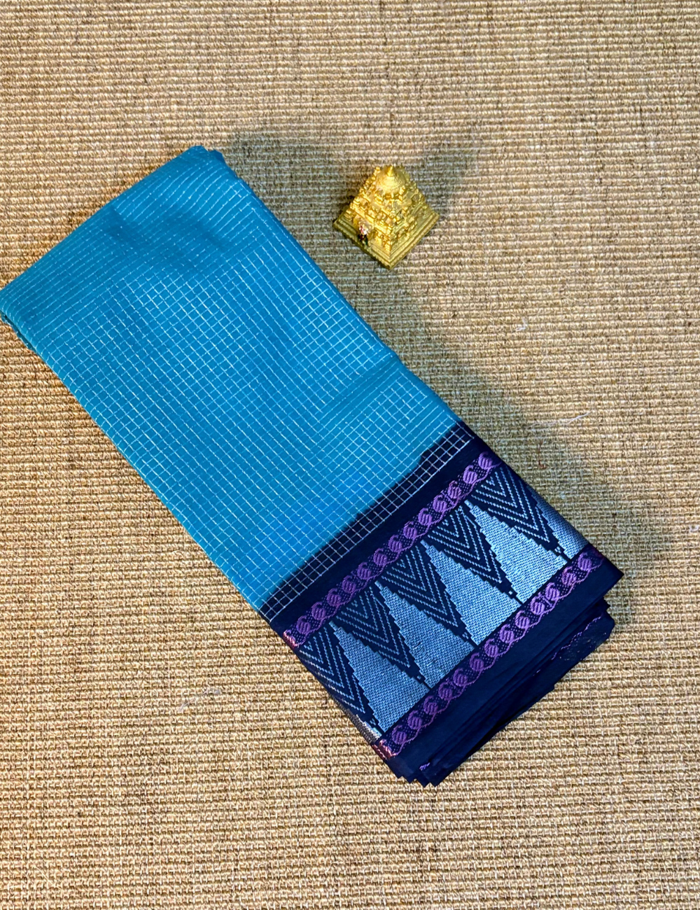Pure Light Blue Cotton Saree with Dark Blue Border