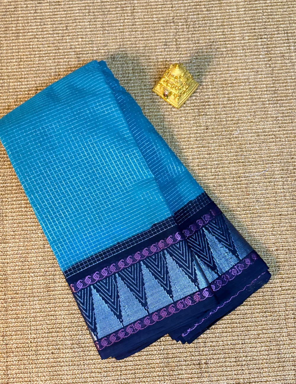 Pure Light Blue Cotton Saree with Dark Blue Border
