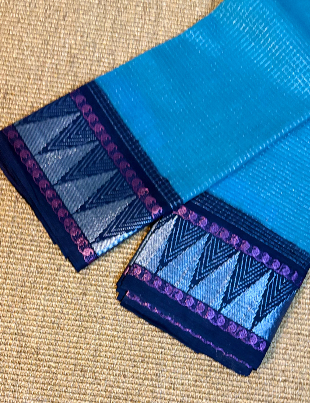 Pure Light Blue Cotton Saree with Dark Blue Border