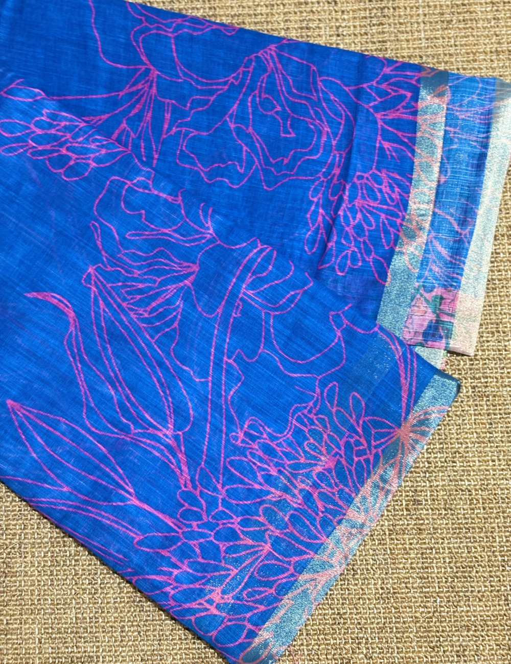 Ink Blue With Rani Pink Linen Saree