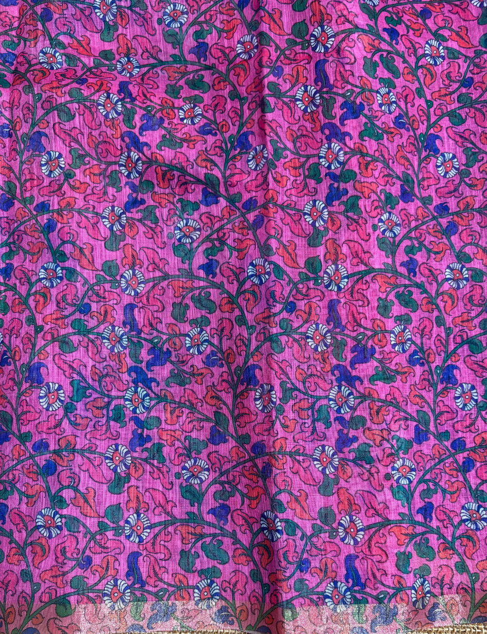 Ink Blue With Rani Pink Linen Saree