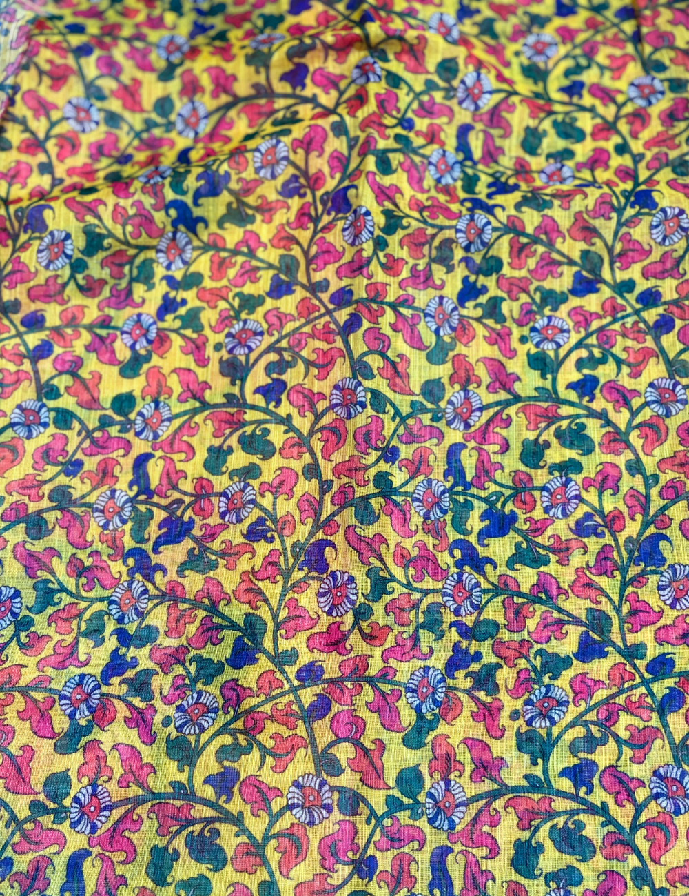 Rani Pink & Mustard Yellow Floral  with Contrast Pallu Linen Saree
