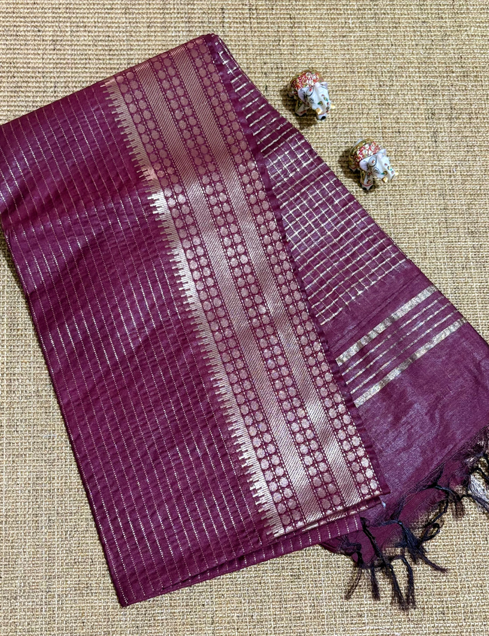 Maroon  Checked Moonga Silk Saree