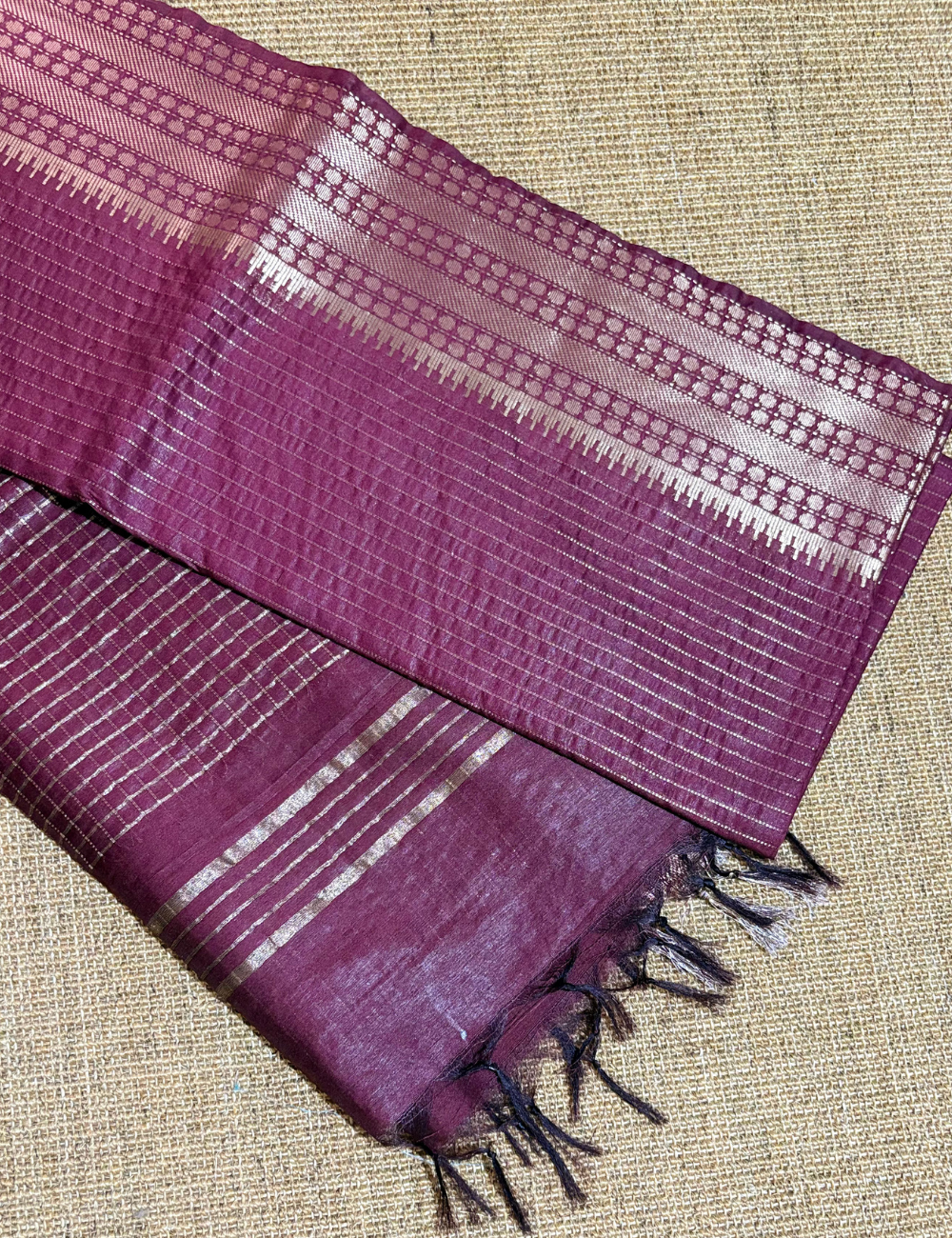 Maroon  Checked Moonga Silk Saree