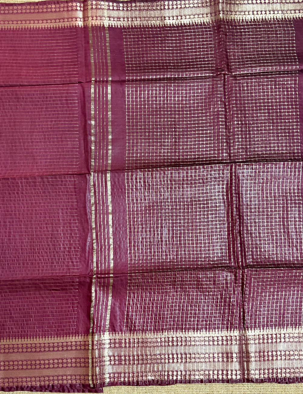 Maroon  Checked Moonga Silk Saree