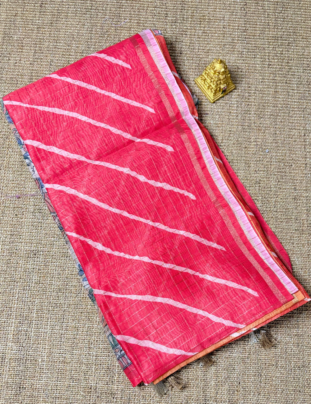 Orange Madhubani Lehariya Saree