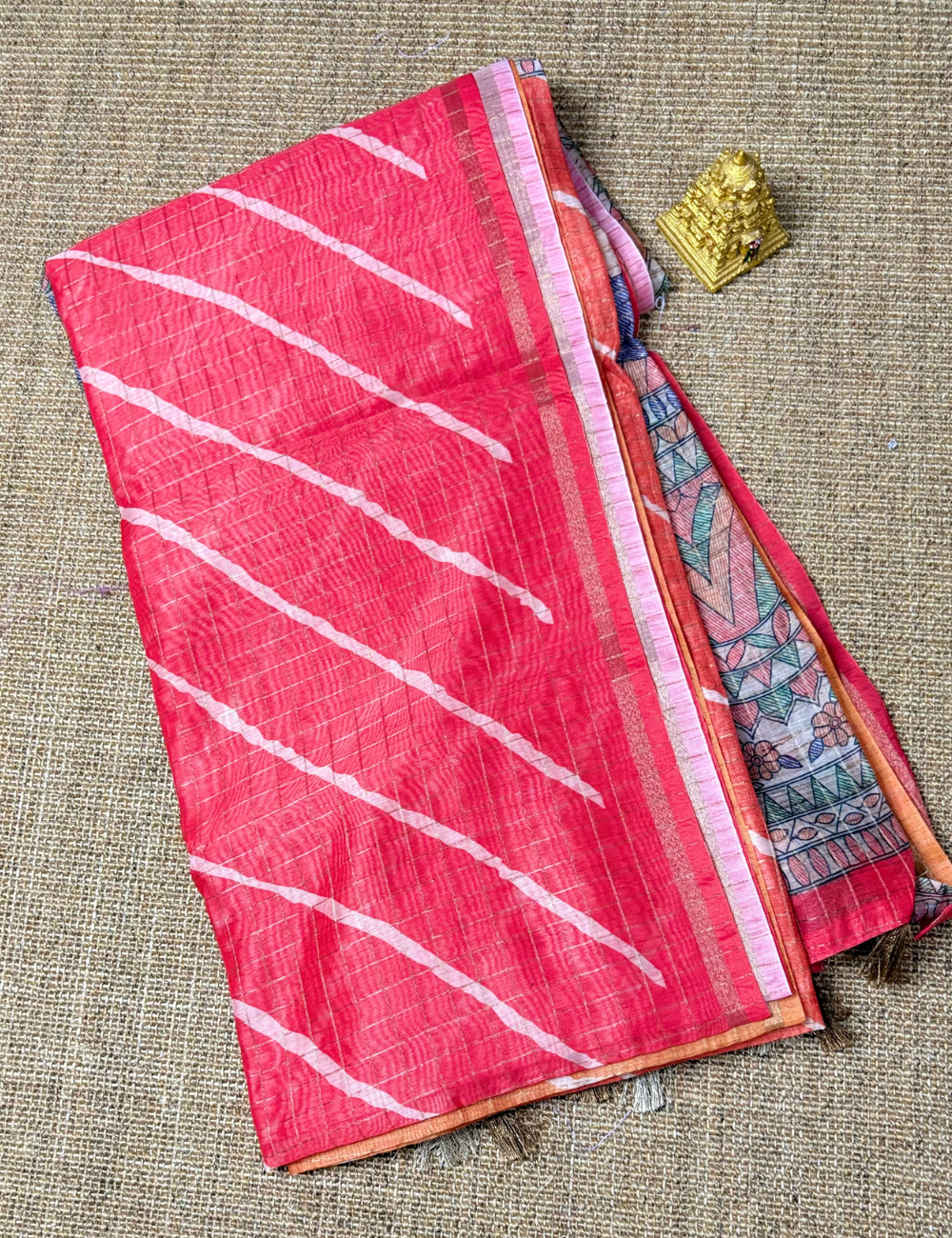 Orange Madhubani Lehariya Saree