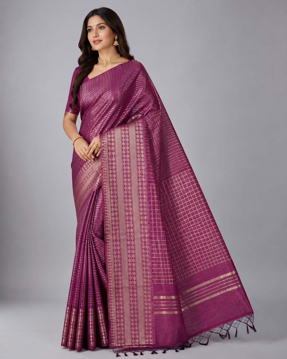 Maroon  Checked Moonga Silk Saree