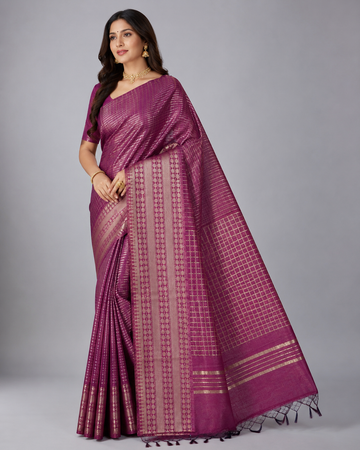 Maroon  Checked Moonga Silk Saree