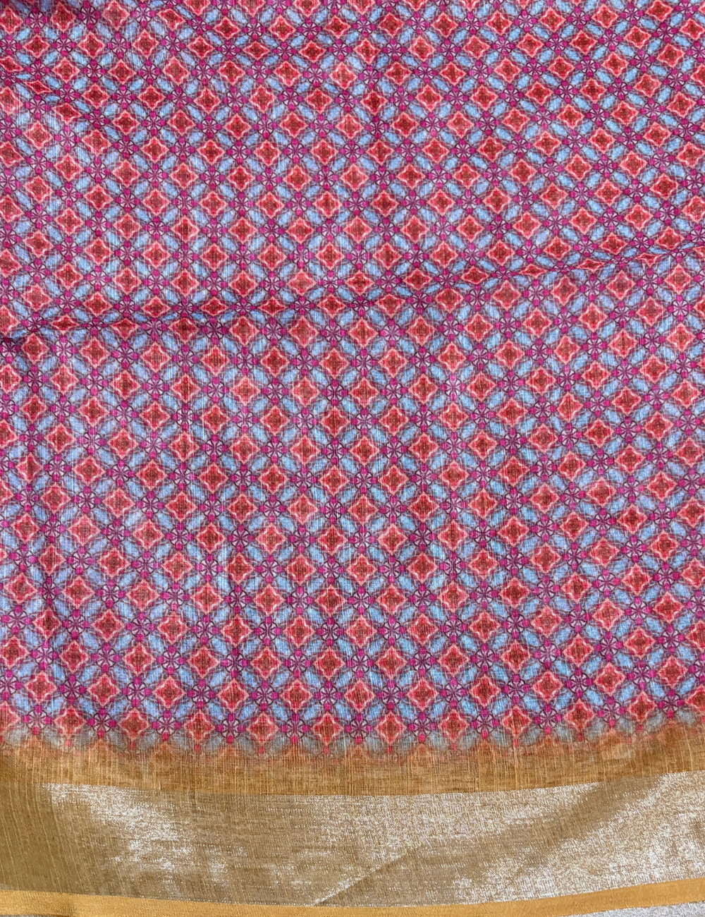 Pastel Floral with Golden Zari Border Linen Saree