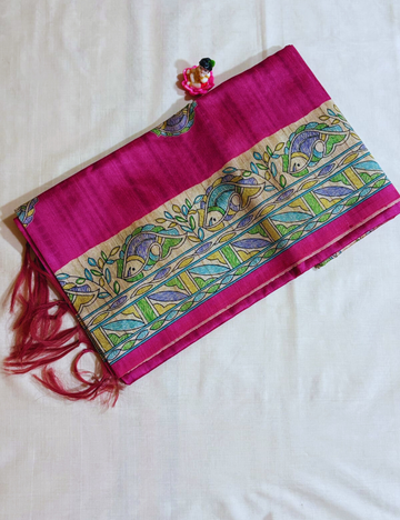 pink Fish Motif  Madhubani  Saree