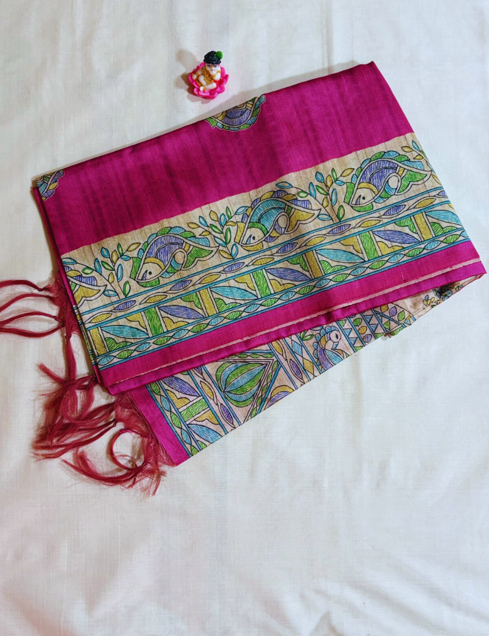 pink Fish Motif  Madhubani  Saree