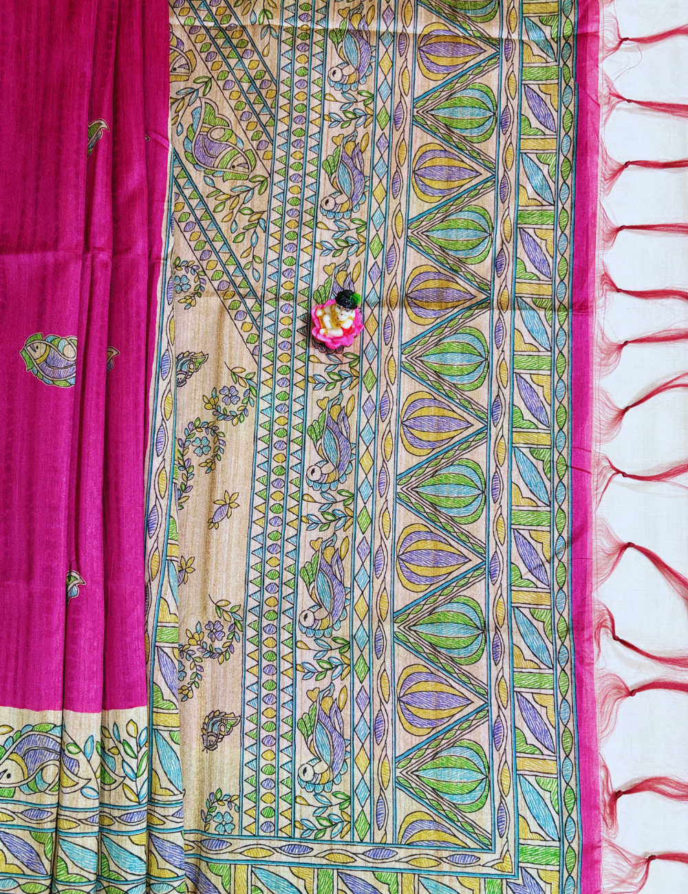 pink Fish Motif  Madhubani  Saree