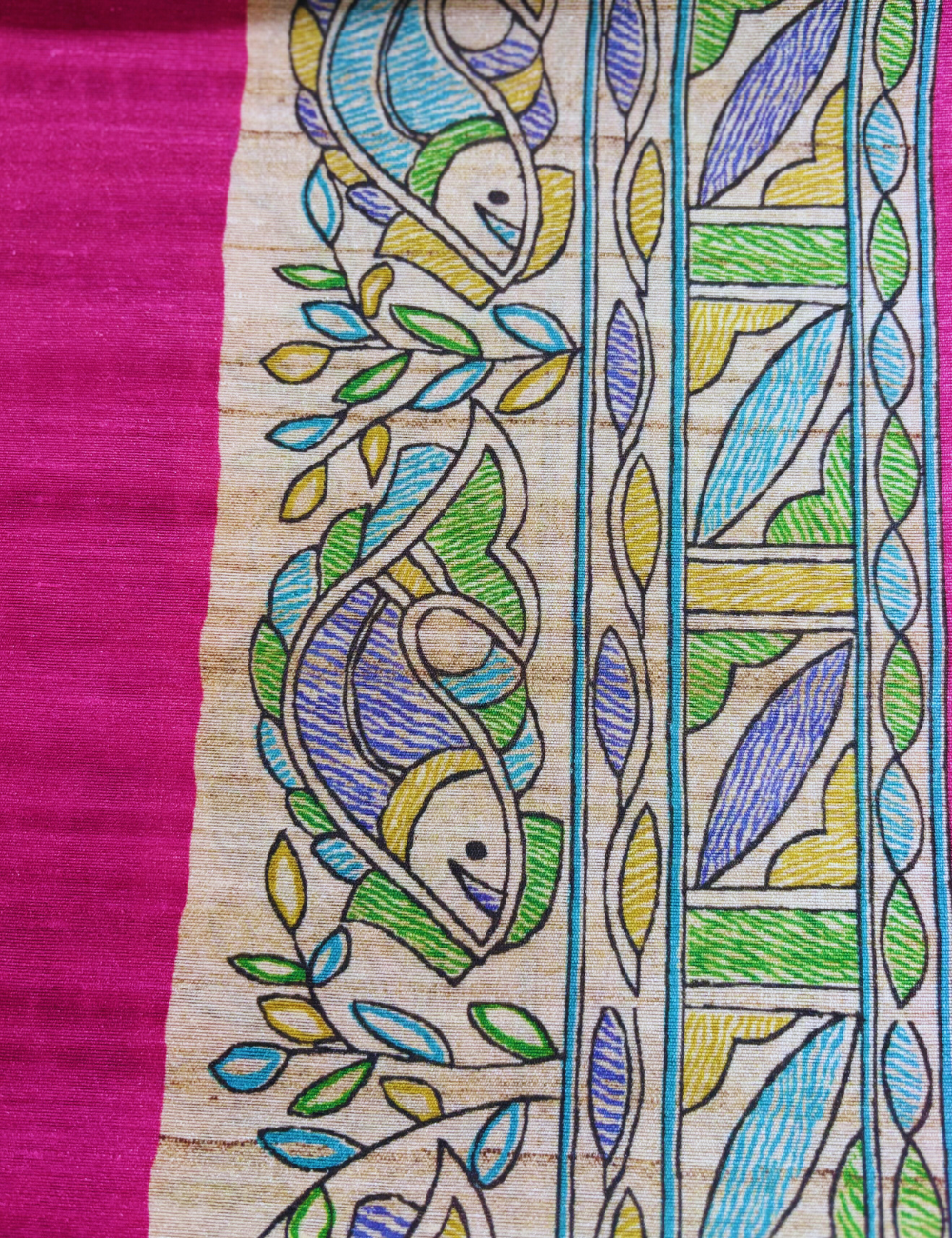 pink Fish Motif  Madhubani  Saree