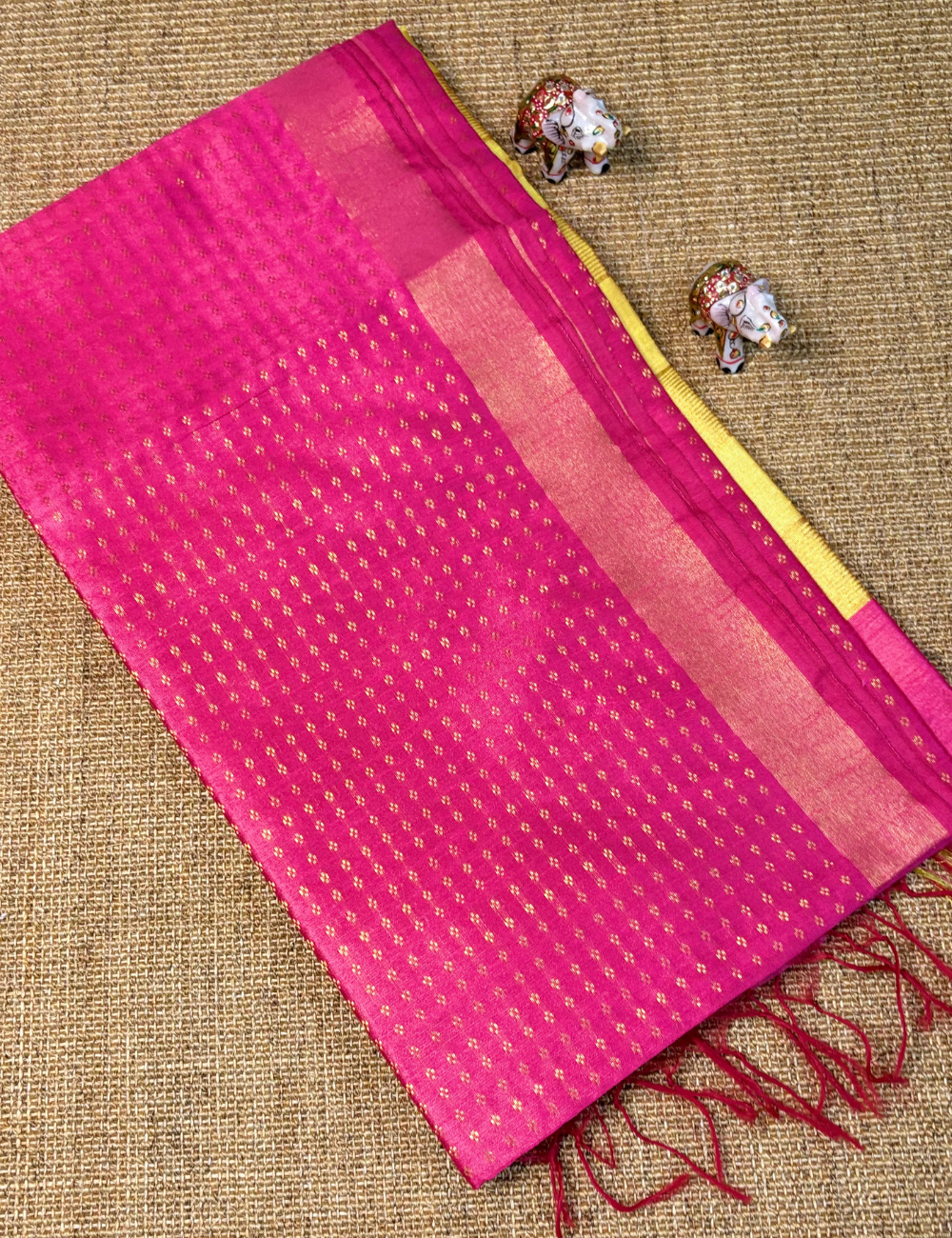 Pink With Yellow Raw Silk Saree