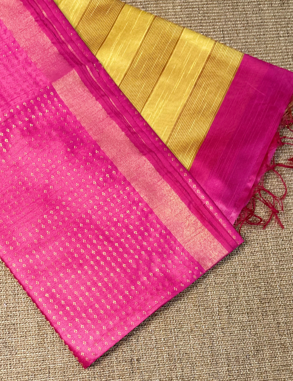 Pink With Yellow Raw Silk Saree