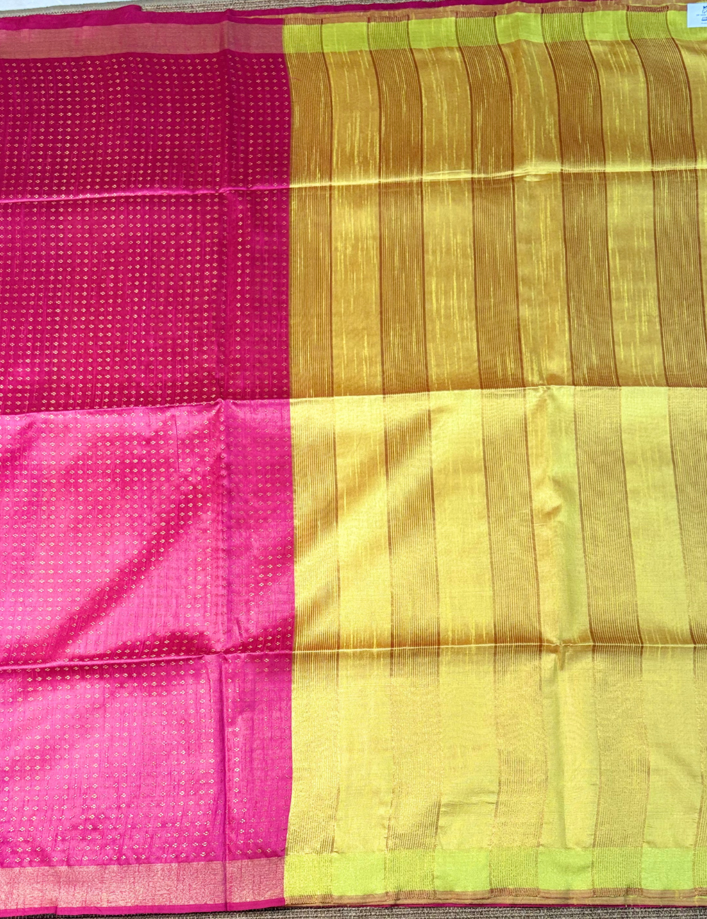 Pink With Yellow Raw Silk Saree
