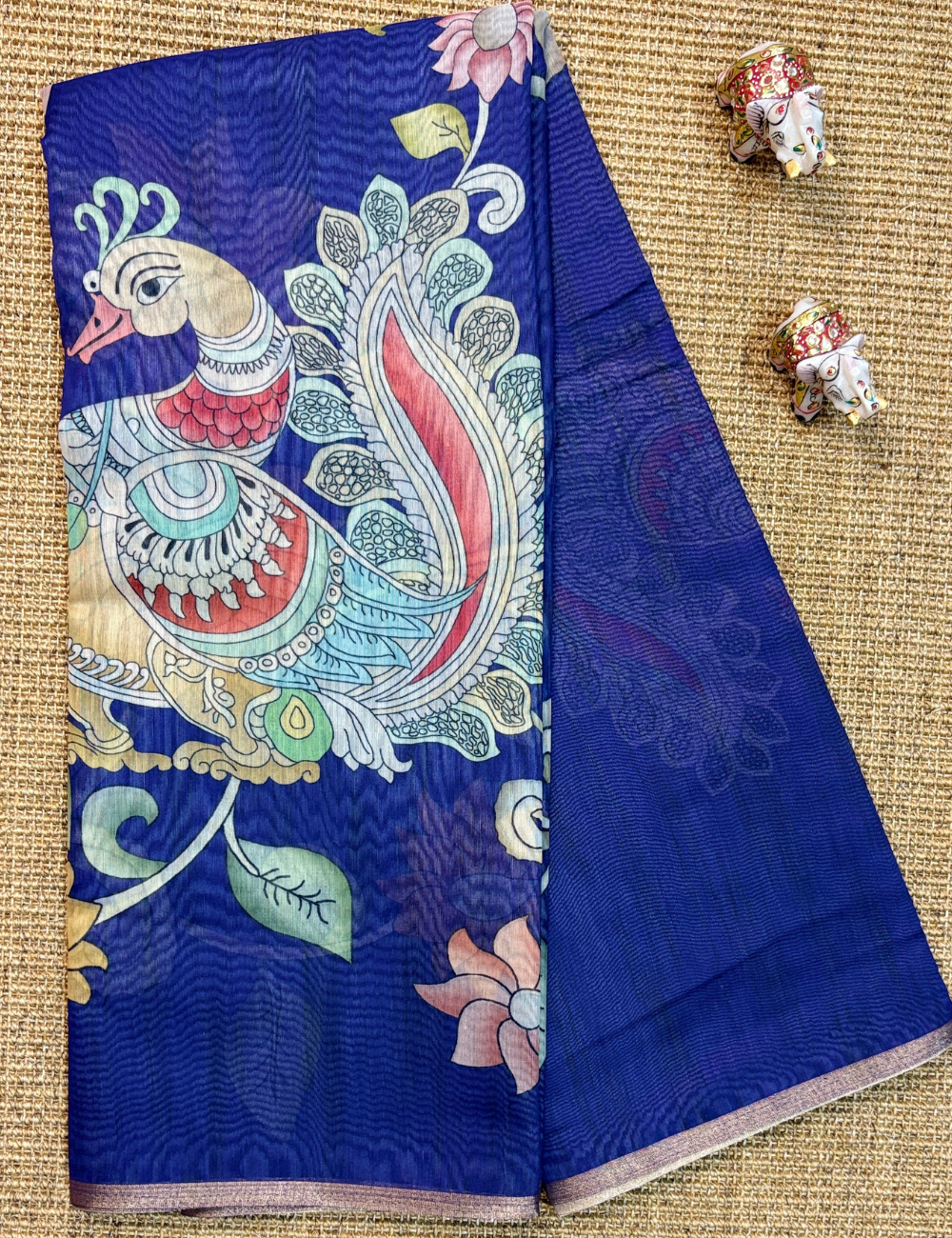 Royal Purple Chanderi Cotton Saree with Kalamkari Peacock & Floral Motifs