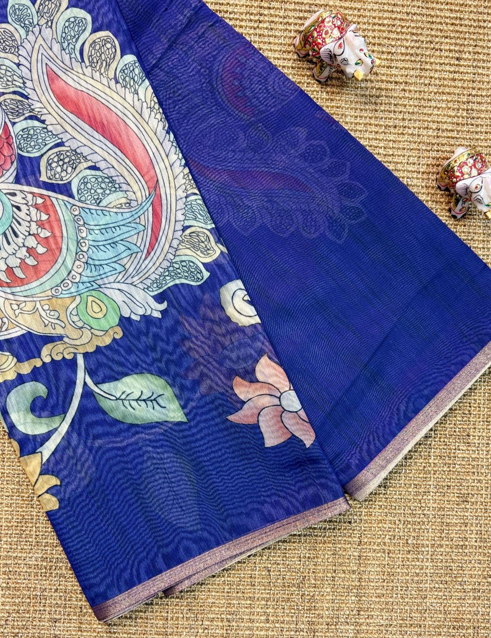 Royal Purple Chanderi Cotton Saree with Kalamkari Peacock & Floral Motifs