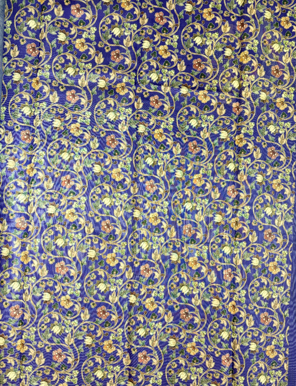 Royal Purple Chanderi Cotton Saree with Kalamkari Peacock & Floral Motifs