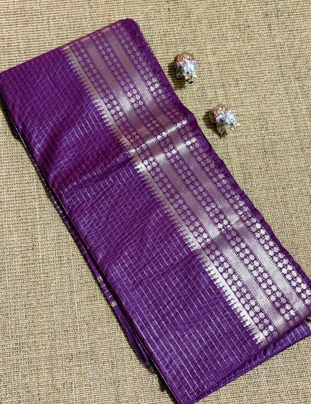 Royal Purple Checked Moonga Silk Saree