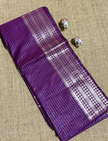 Royal Purple Checked Moonga Silk Saree