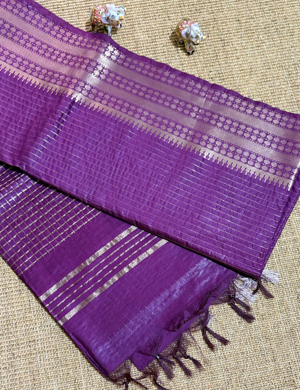 Royal Purple Checked Moonga Silk Saree