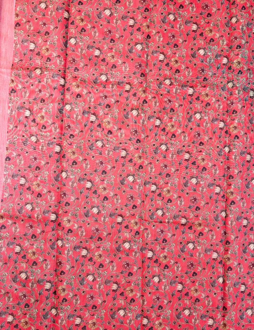 Red Chanderi Cotton Saree with Hand-Painted Kalamkari Peacock Motifs