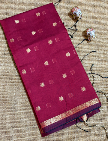 Classic Red & Black Kalyani Cotton Saree with Golden Border & Buttas