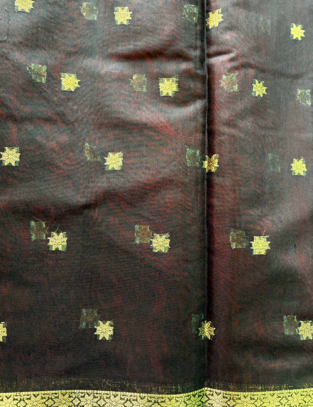 Classic Red & Black Kalyani Cotton Saree with Golden Border & Buttas