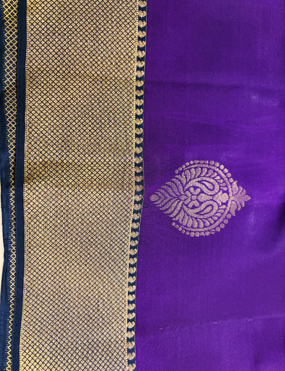 Purple  with Green Zari Border Kanjipuram Silk Saree