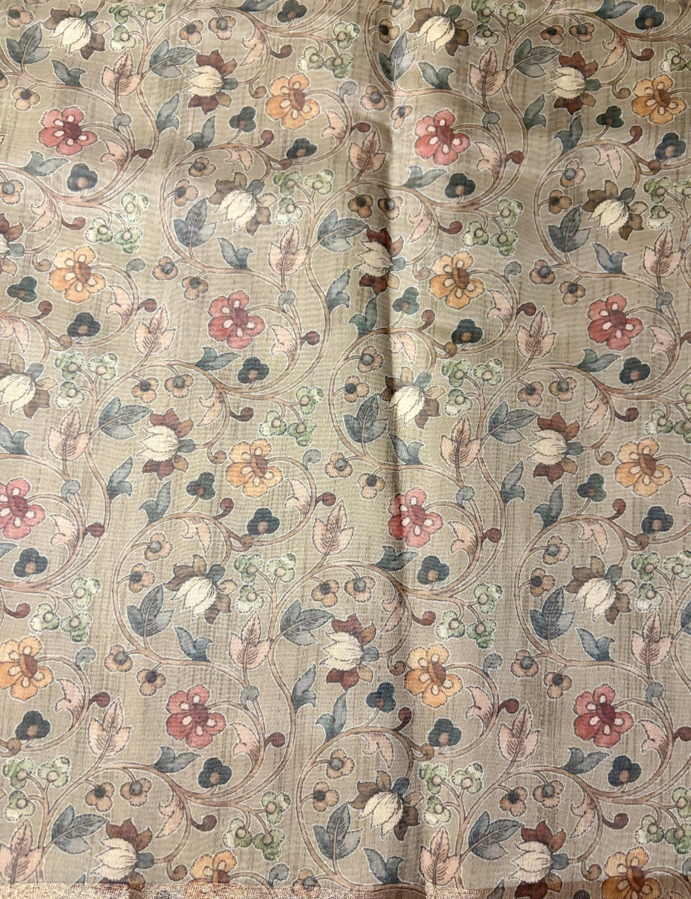 Ivory White Chanderi Cotton Saree with Handcrafted Kalamkari Floral & Bird Motifs